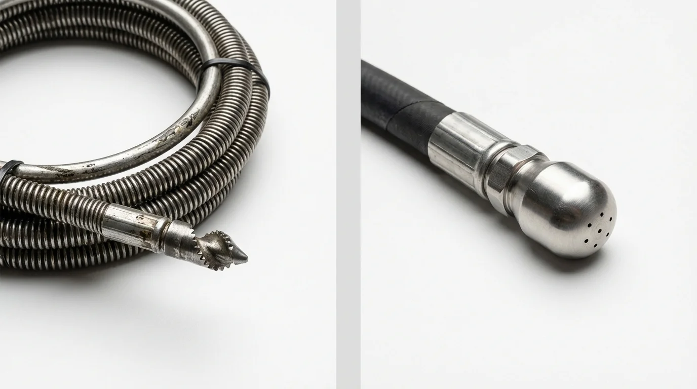 Drain snake cable and hydro jetting nozzle used for drain cleaning in Taft, TX